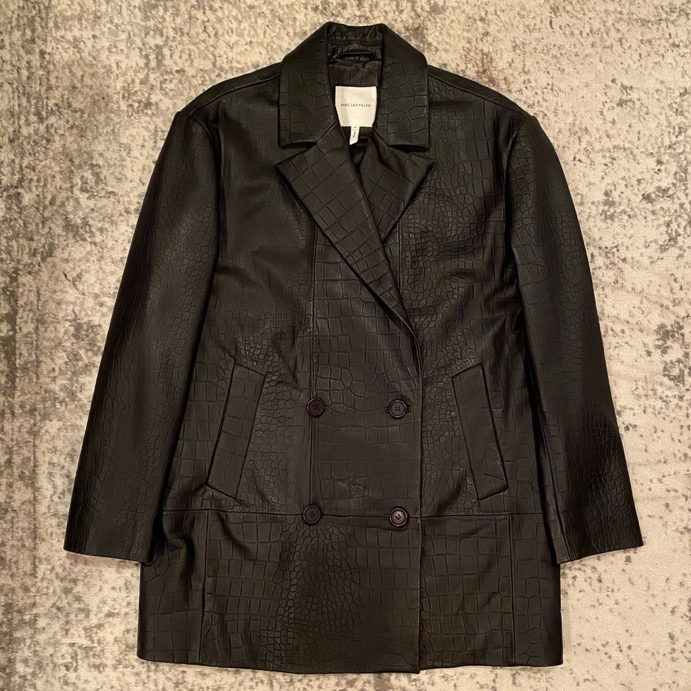 Croc Embossed Genuine Leather Blazer Jacket